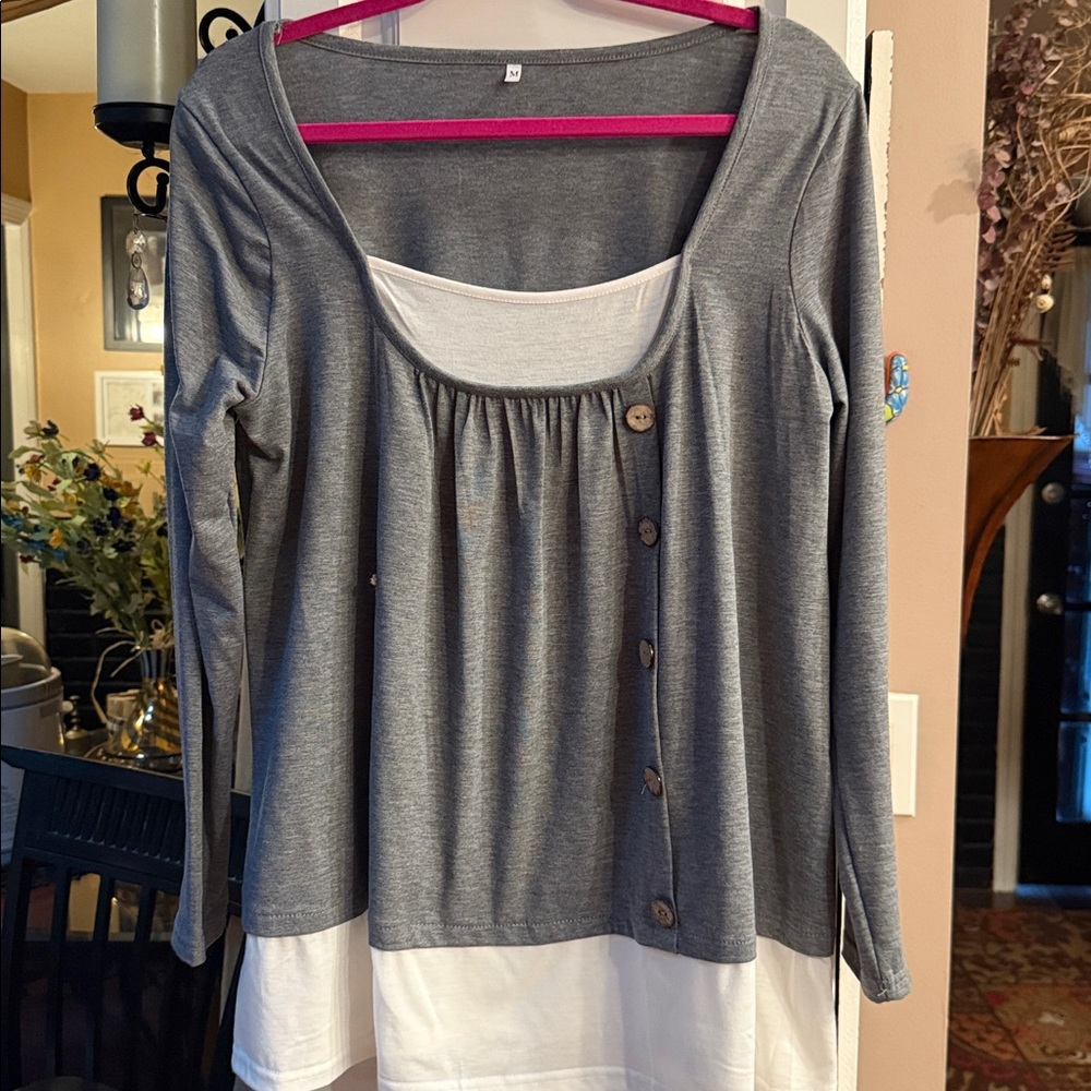 Gray and White Button-Front two tone top
BNWOT
